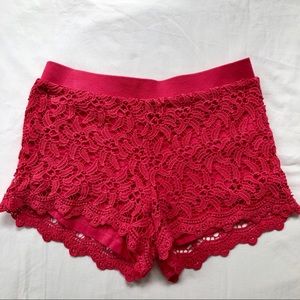 Lilly Pulitzer hot pink crochet shorts.
